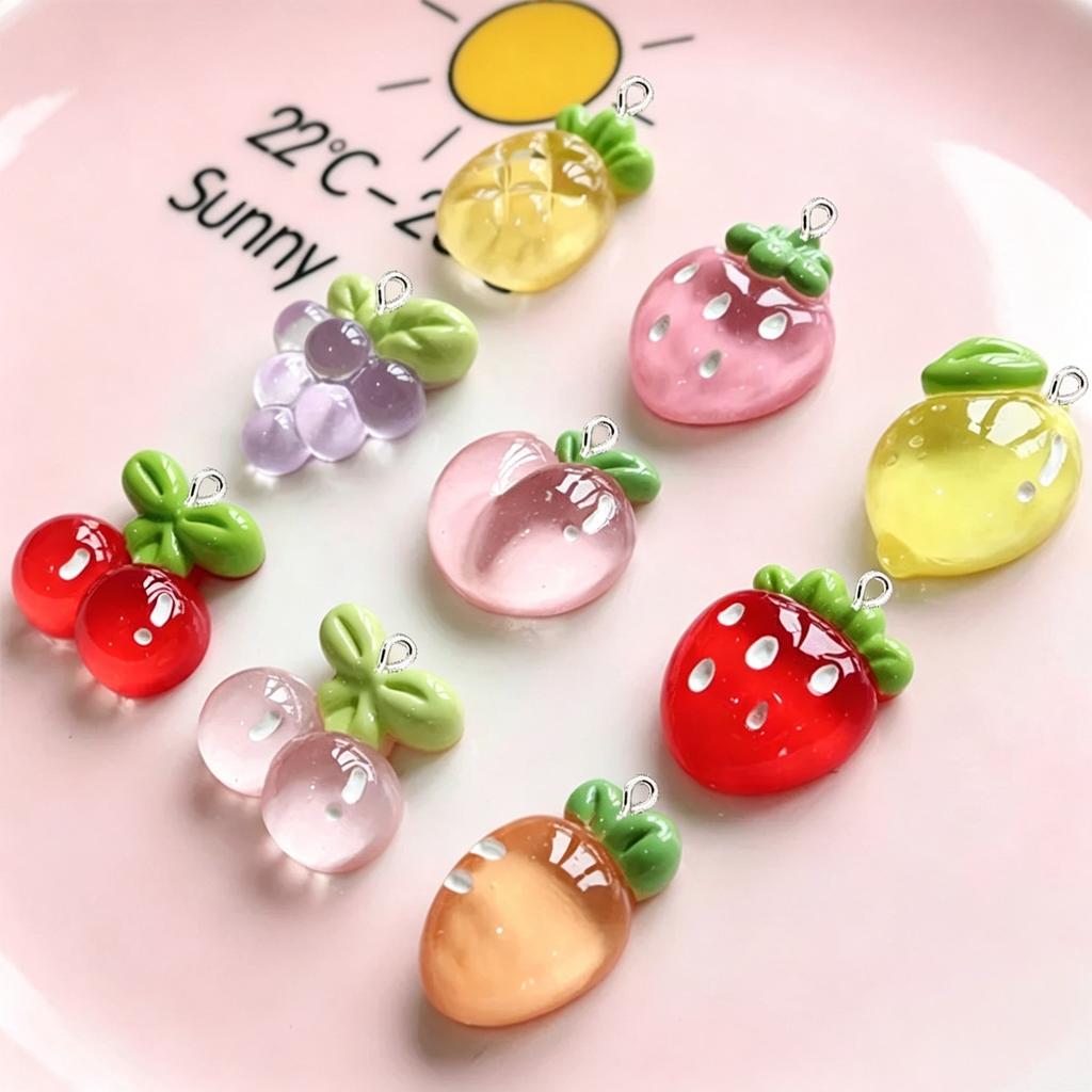 10Pcs/Pack Transparent Fruit Flatback Charms Lemon Peach For Earring Hairpin Accessories