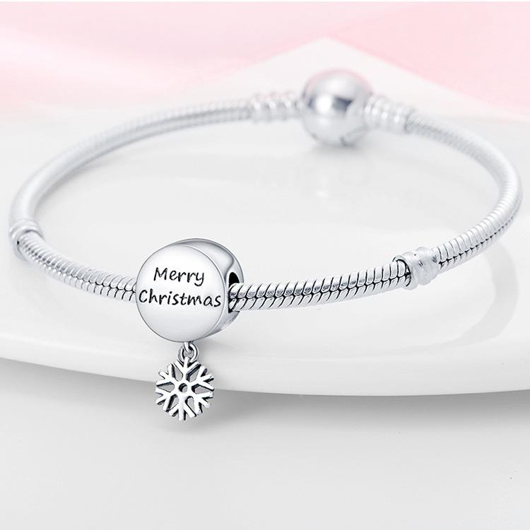 Weihnachtsthema Serie Weihnachtsbaum Glocke Schneeflocke Perlenanhänger Weiß 925 Silber Zubehör Perlenarmband Schmuck Geschenk