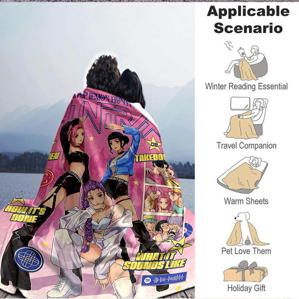 1pc K Pop Demon Hunters Flannel Blanket, Soft Skin Friendly with Digital Printing, Various Sizes Available for Family, Friends, Birthday