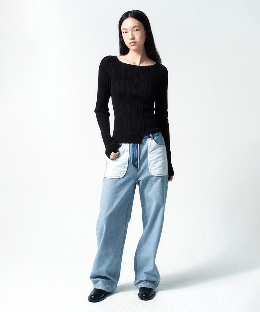 INSILENCE WOMEN Asymmetrical Mixed Knit Black