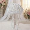 Elegant Pearls Ribbon Bridal Flower Bouquet with Rhinstones Studs for Bride and Bridesmaid Special Occasion Photo Props
