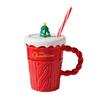 Christmas Ceramic Mugs Large 400ml Capacity Festival Christmas Theme Ceramic Mugs with Lid for Hot Beverage