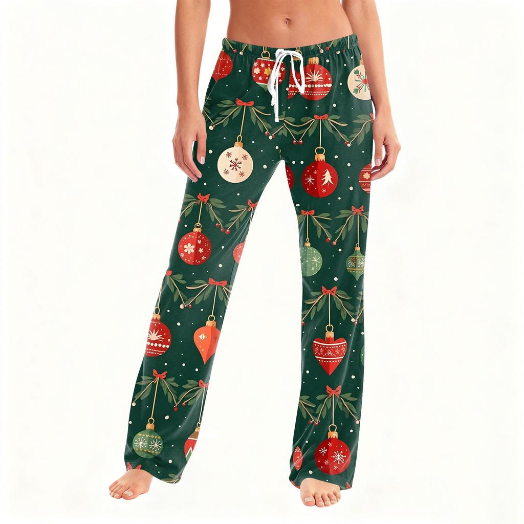 Pantalones de pijama para mujer, ropa de dormir, pantalones casuales con cordón y cintura elástica, pantalones holgados y rectos cómodos para yoga