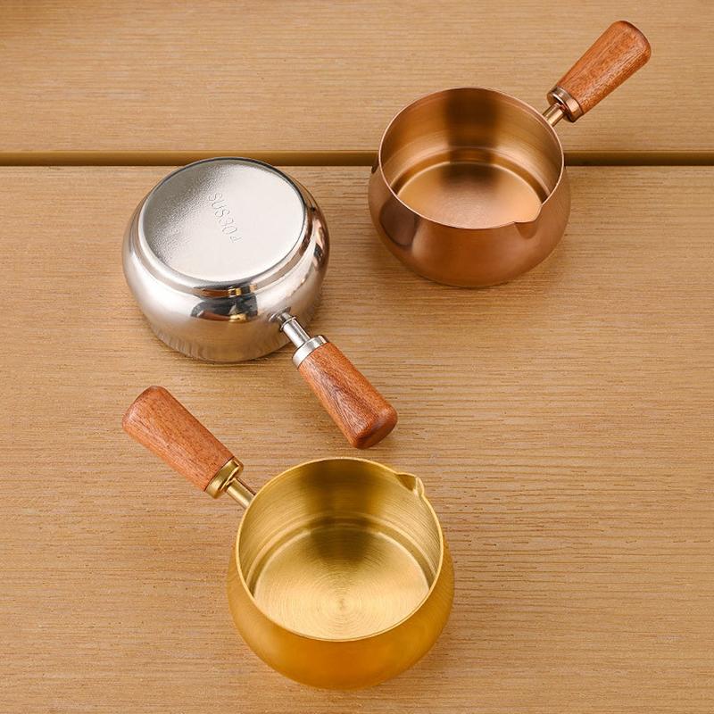 Stainless Steel Sauce Cup Western Sauce Cup Steak Dressing Cup With Wooden Handle Tomato Salad Dipping Saucer Kitchen Tools