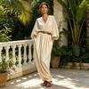 Comfortable Women Dress Women's Batwing Long Sleeve Maxi Dress, Casual V Neck Flowy Simple Style Summer Travel Vacation Loose Outfit with Belt