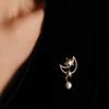 Elegant Moon Brooch with Zircon and Pearl Star Pin