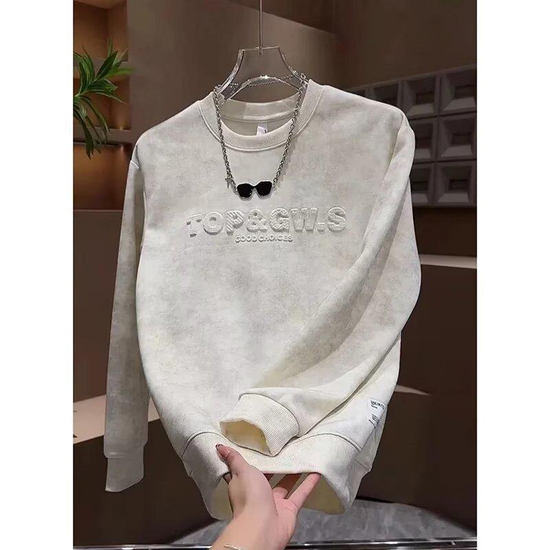 

2025 Autumn/Winter Men s Tie-Dye Velvet Hoodie: Trendy, Versatile, Long-Sleeve Pullover with Letter & Steel Stamp Design 4XL