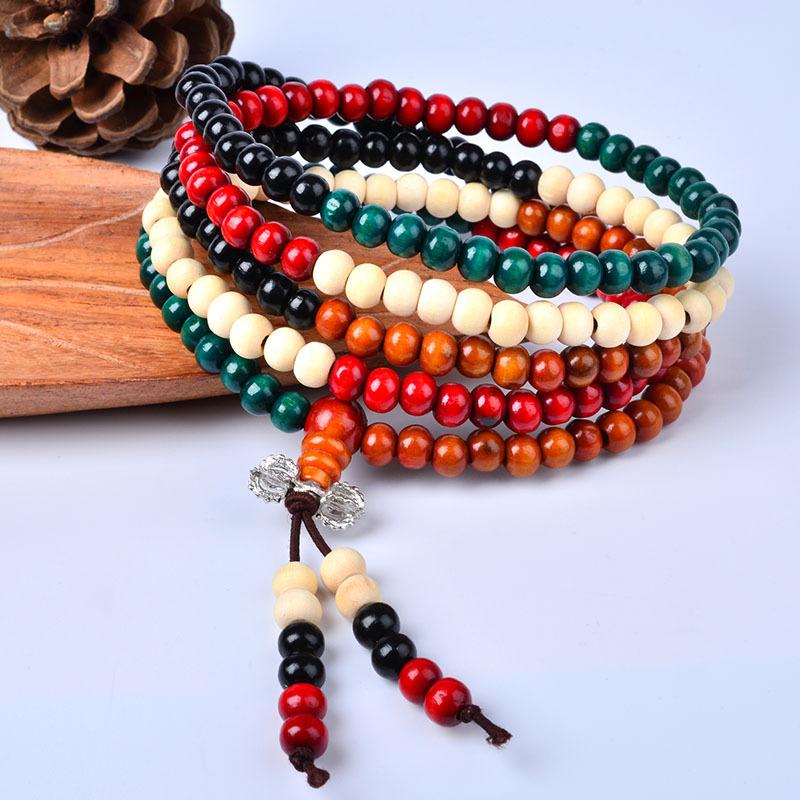Imitation Rosewood Wooden Bracelet Colorful Blessing Bead Multi Circle Bracelet Fashionable Buddha Bead Bracelets Jewelry Gifts