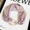 Elegant Satin Neck Scarf for Women with 2 in 1 Pearl Chain Necklace Buckle Lightweight Soft Shawl Gift for Party Office Wear