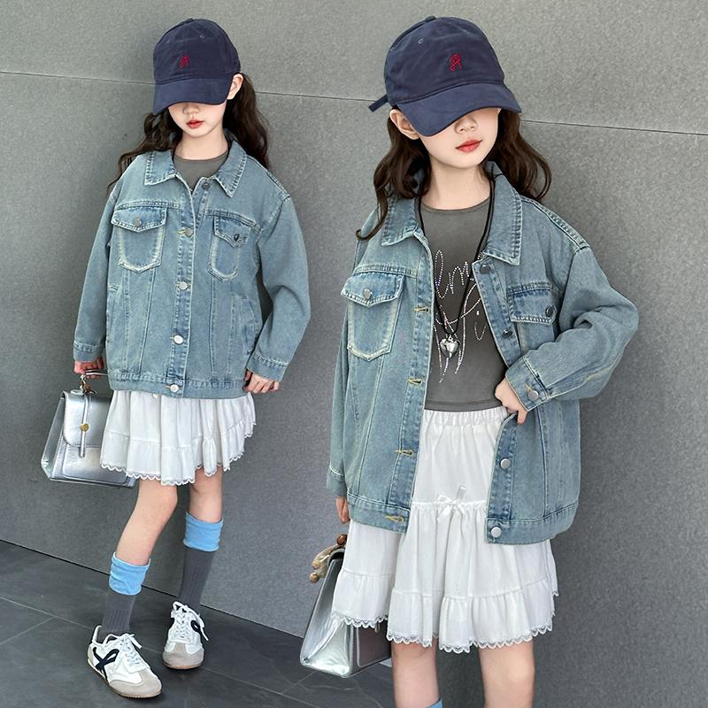 Zhongda Girls' Cowboy Coat 2026 Spring New Style Western Children's Korean Loose Top Girls' Spring and Autumn Coat