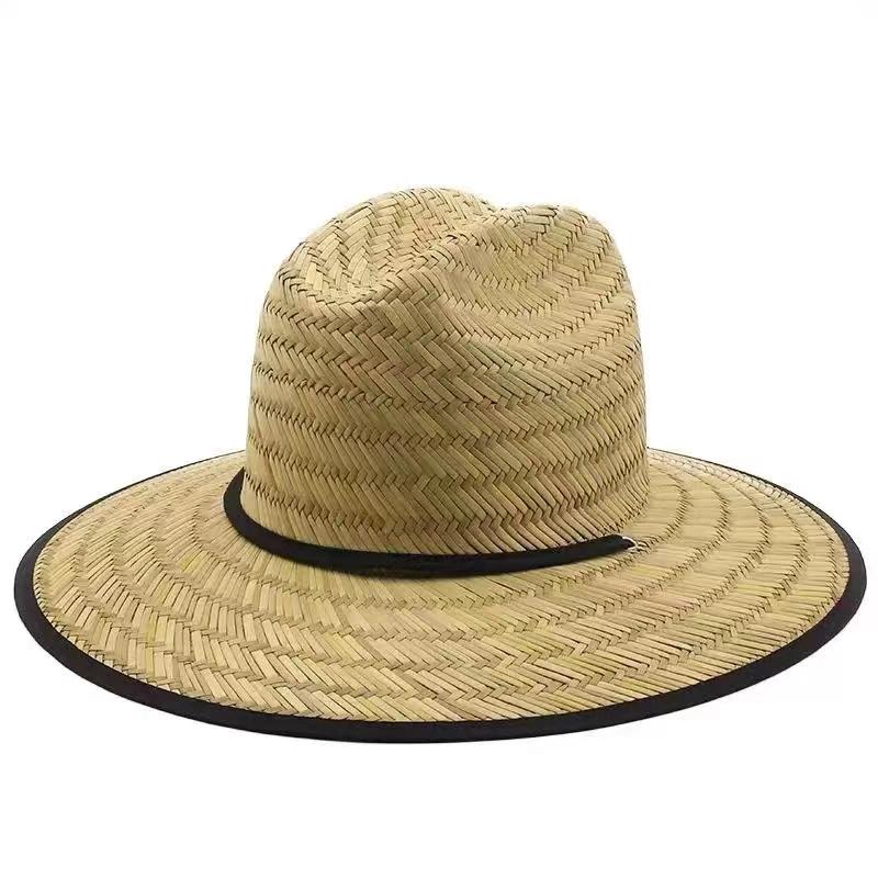 

New Wide Brim Straw Hat Men s Lifeguard Summer Protection Hat Black Side Outdoor Panama Hat Adult 55-58cm чорний