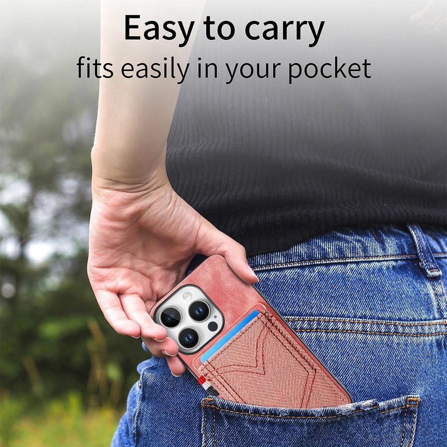 IPhone Samsung Xiaomi Google için Kart Yuvalı Kot Dokulu Telefon Kılıfı Manyetik Araç Tutucu Uyumlu Düşmeye Karşı & Parmak İzine Karşı Arka Kapaklar