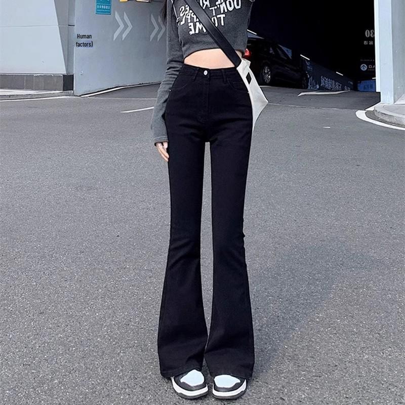 

Women s Korean Style Black Micro-Flared High Waist Stretch Jeans L