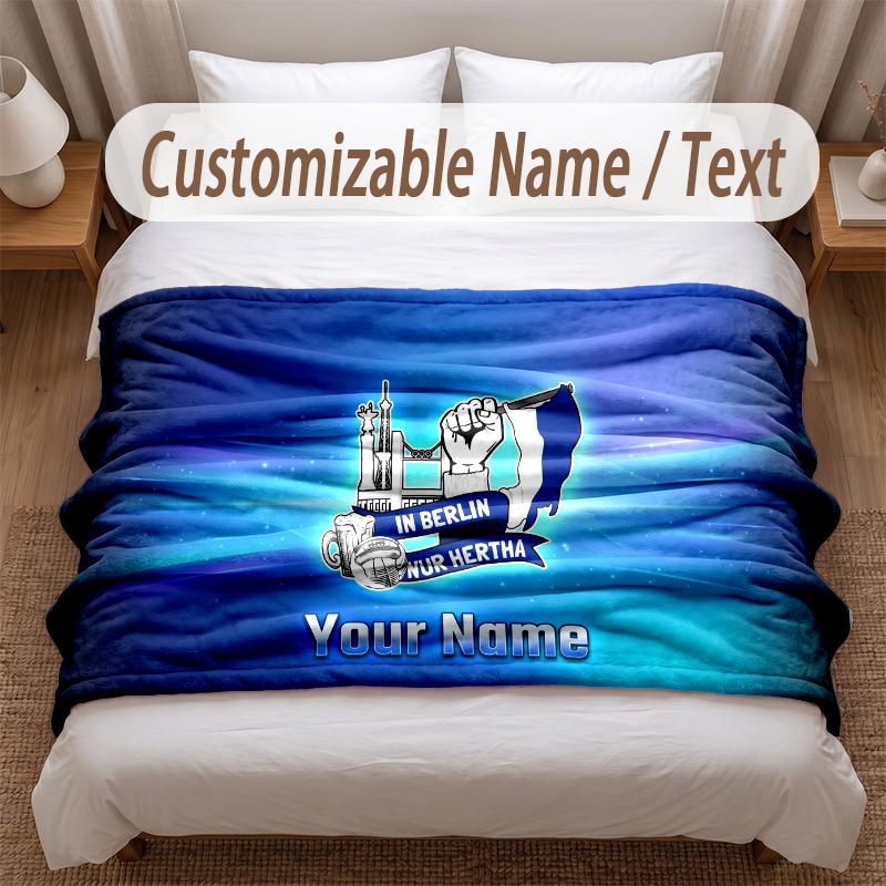 Hertha BSC Bedruckte Flanelldecke Benutzerdefinierter Name Text Weiche Warme Decke für Schlafzimmer Feiertagsgeschenk