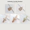 Set Colier Pandantiv Cruce Crucifix Ortodox, Placat Electric Cupru Aur Roz 585, Bijuterii Religioase Unisex