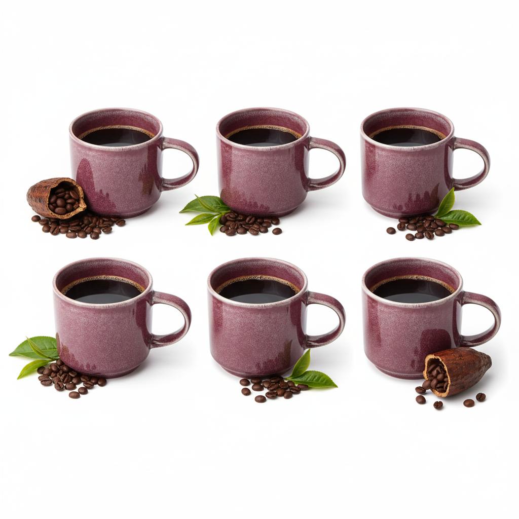 COFFEE TEA MUGS MUG SET 6 PIECES 350ml PURPLE-PLUM CERAMIC