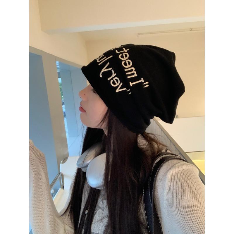 Large Edition Face Showing Small Versatile Solid Color Pile Hat Letter Knitted Toe Cap Cold Hat
