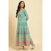 W Women's Green Floral Printed Kurta Dupatta Bottomwear with Thread Work