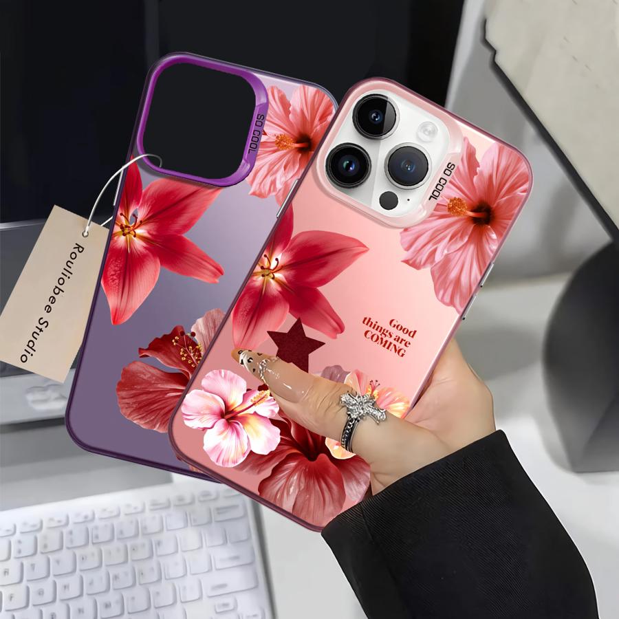 Cherry Flower Print Clear Case for iPhone 17 Pro Max 16 14 11 XR XS 12 13 Pro 15 Plus Air Back Phone Cover