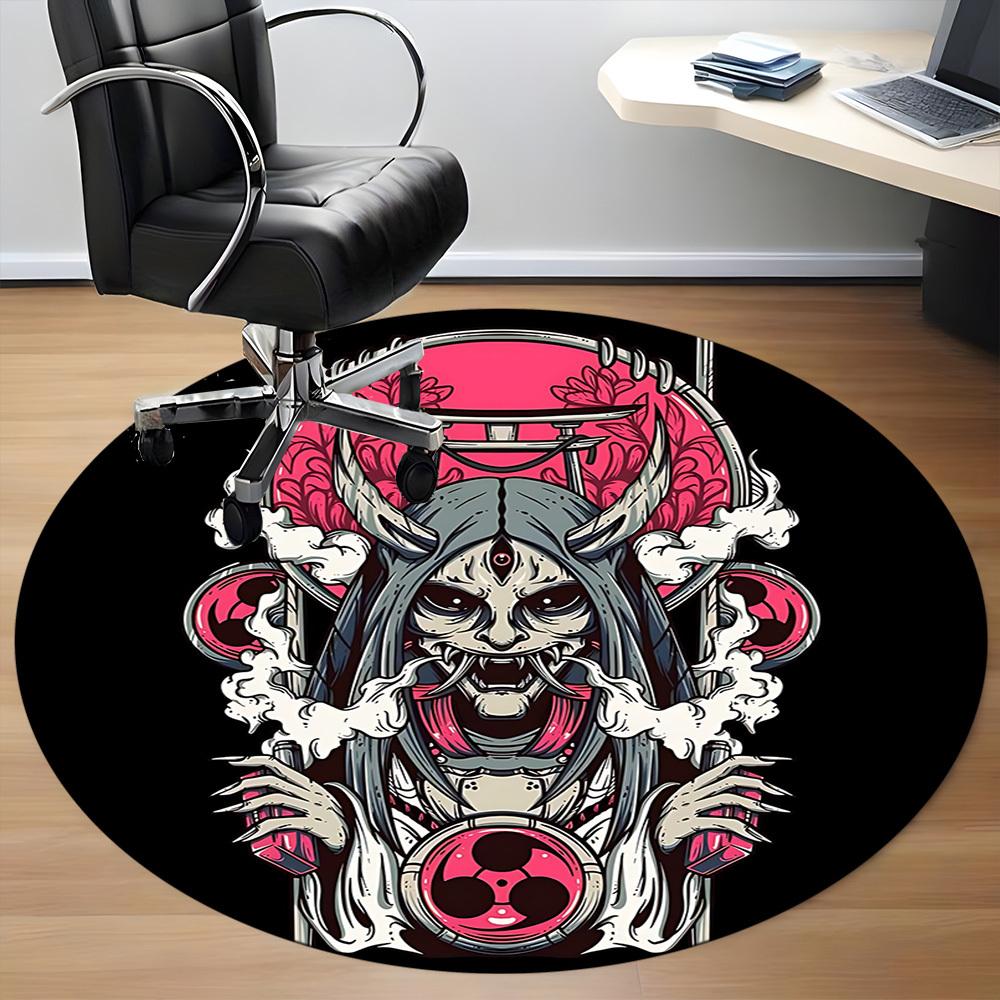 1pc Skull Mask Art Office Round Area Rug, Indoor Mat Suitable For Office, Under Office Chairs Bedroom Living Room Home Decor, Room Deco 030