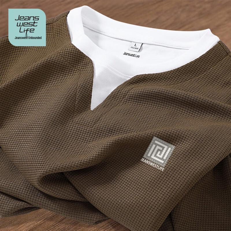 JEANSWEST LIFE Men's Waffle Knit Long Sleeve T-Shirt