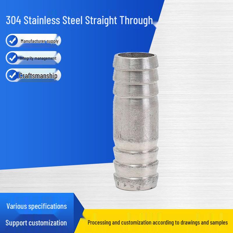 304 Stainless Steel Hose Barb Two-Way Double Head Connector for Soft Tube