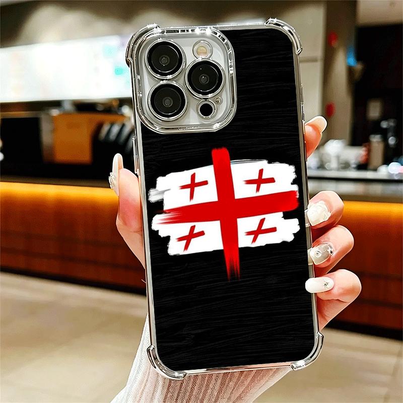 Georgia Passport Flag Plating Phone Case For Iphone 16 17 Pro Max Air 16E 14 15 Plus 12 13 Mini Anti-Fall Airabag Cover