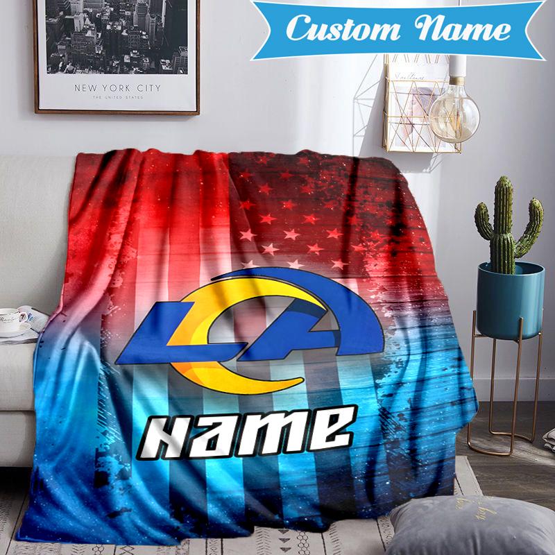 Custom Name Rams Fan Gear USA Blanket Lightweight Ideal Bedding Blanket Perfect for Travel, Camping, Living Rooms, Sofas, Christmas Gift