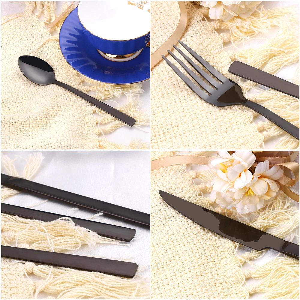 Black Cutlery Stainless Steel Western Tableware Mirror Knife Fork Spoon Dinnerware Kitchen Utensils 1/2/3/4/5 Set Flatware Plate