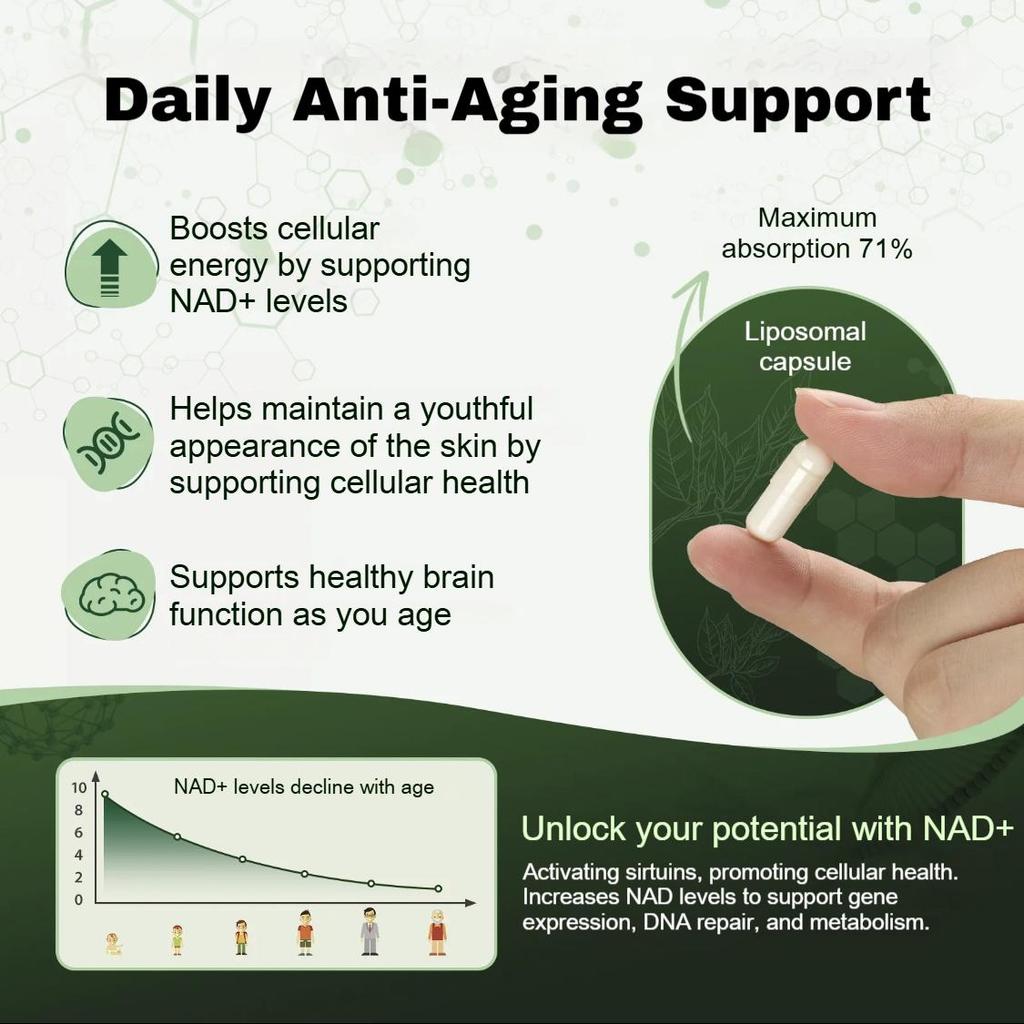 Windboss NAD+ Liposomal NR 900mg avec Quercétine, Trans-Resvératrol et NMN - Énergie et Concentration Améliorées N01