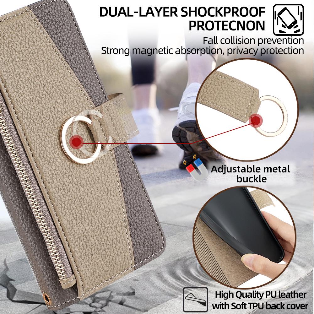 iPhone 16 Pro Flip Protective Case with Card Slot, Lanyard, Stand, Leather Design for Apple 17/12/13/15 Models.
