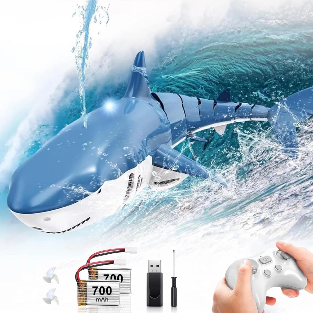 Remote Control Shark Toy, 2.4G RC Boat for Pool & Bath, Waterproof Water Toy with Double Helix Design, Gift for Boys & Girls