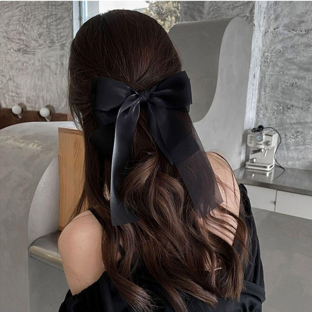 Sweet Big Bow Hair Clips Yarn Hair Duckbill Clip Spring Bow Knot Hairpin Girls