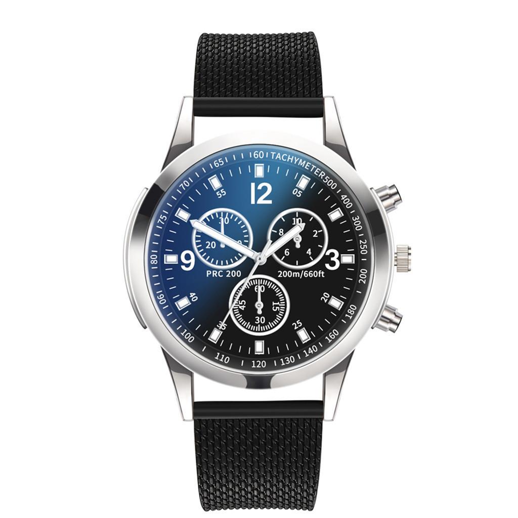 Colorful Blue Light Glass Three-Eye Steel Belt Watch, Men'S Quartz Watch Gift Men'S Watch