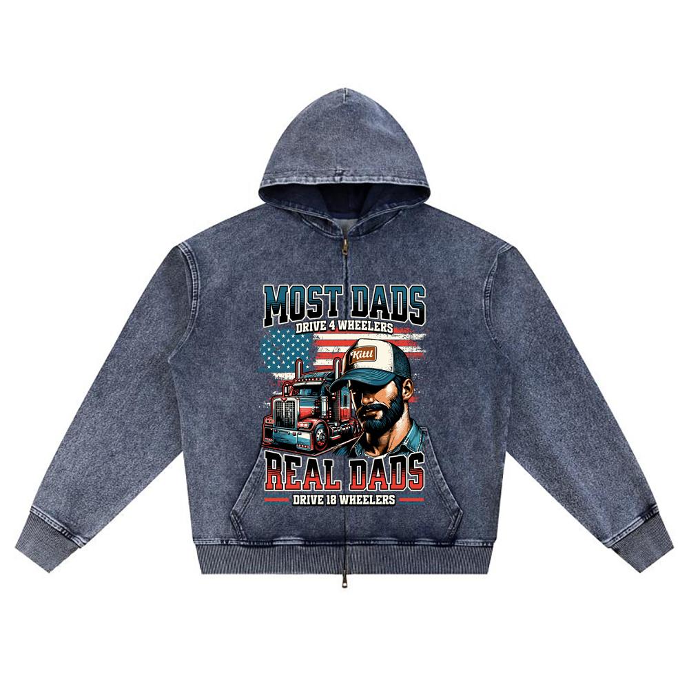 

Худи на молнии из вязаного денима с принтом DTG Real Dads Brother XL темно-синий