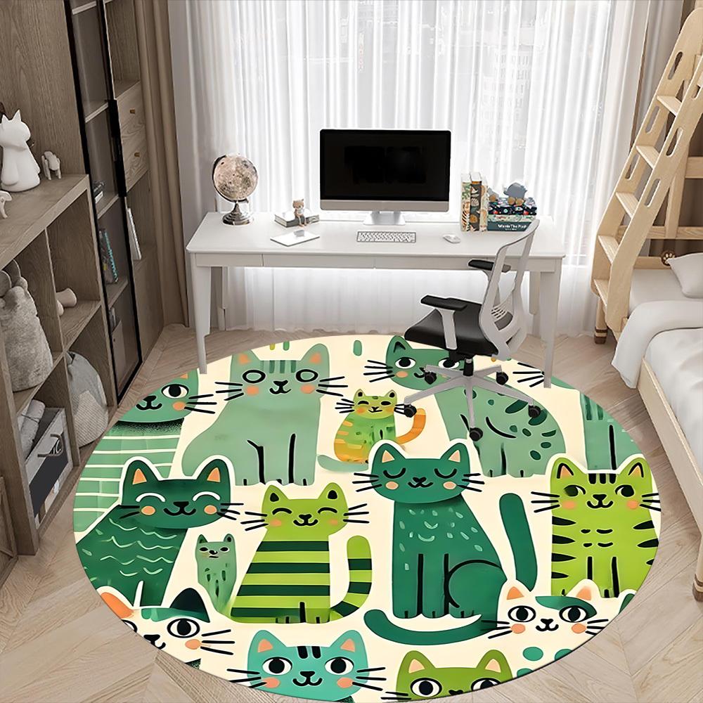 1pc Cat Family Office Round Area Rug, Indoor Mat Suitable ForOffice, Under Office Chairs Bedroom Living Room Home Decor, Room Deco,  N58