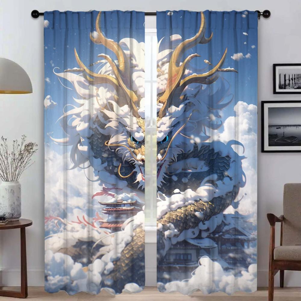 The Sky Guardian Dragon Kitchen Curtains for Living Room Curtain Halloween Decoration Tulle for Bedroom Partition Shades Elegant