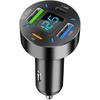 66W Car Charger - 4-Port USB Charger, 2 * USB 2.4A + PD + Type C Cigarette Lighter Adapter, Voltage Meter Compatible with Samsung, iPhone and Other