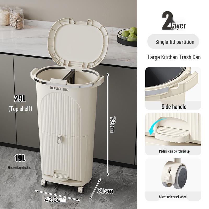 Luxusní vysoký odpadkový koš v japonském stylu s nožním pedálem pro suchý a mokrý odpad