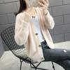 Casaco Cardigan Feminino Curto Solto Primavera Outono Cor Sólida Lã Sintética de Vison Tricotado Botão Suéter