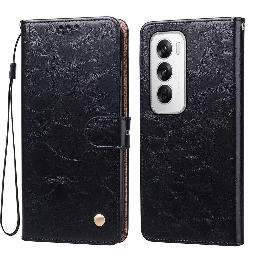 Vintage Crazy Horse Texture PU Leather Flip Wallet Phone Case for OPPO Reno12 Pro 5G,Reno12 5G Card Holder Kickstand Shockproof Protective Cover