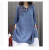 Camicia Ricamata Retro Primavera/Estate Larga Letteraria Casual di Media Lunghezza Top da Donna