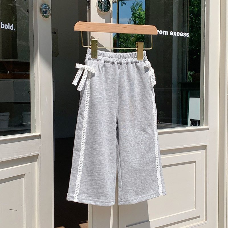 Girls' Pants 2025 Spring and Autumn Korean Style Casual Sports Pants Comfortable Sweatpants with Lace and Bow Stylish