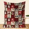Cozy Festive Christmas Blanket Vintage-Inspired Wreath, Snowman, Reindeer, and Gift Grid Printed Soft Flannel Throw with Warm