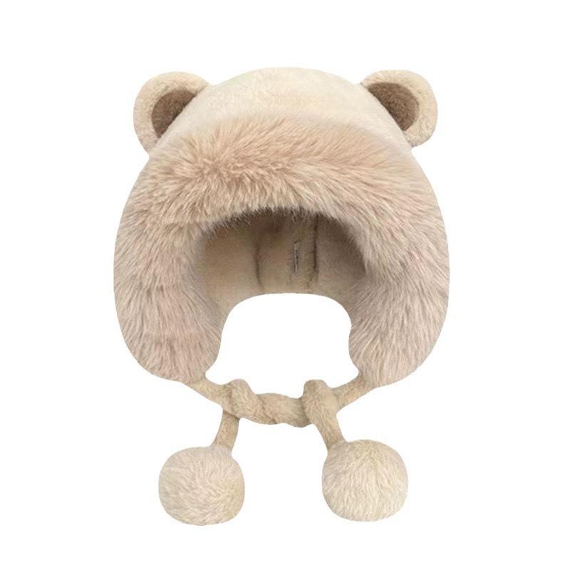 Winter Fluffy Fur Bucket Hat With Bear Ear For Women Plush Ear Protection Fisherman Hat Panama Caps