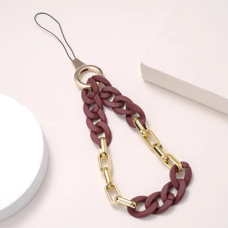Classic Coloful Cellphone Hanging Cord Simple Metal Acrylic Beaded Mobile Phone Chain For Anti-Loss Telephone Lanyard Tether