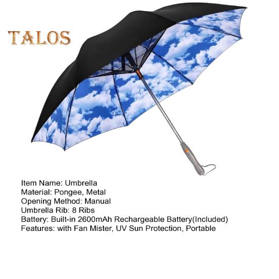 3-In-1 Umbrella with Fan Mister USB Rechargeable UV Sun Protection Umbrella Portable Waterproof Windproof Summer Outdoor Sun Rain Umbrella