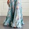 European Blue Tulip Print Sleeveless V-Neck Chiffon Long Gown - Elegant and Flowy Formal Dress for 2026 Banquets