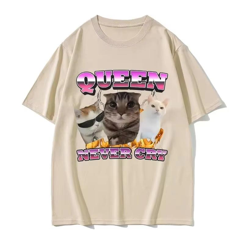 

Винтажная футболка с графикой Queen Never Cry Cat (Королева никогда не плачет кошка), забавный мем, женская повседневная юмористическая футболка, футболка для любителей глупых кошек, футболка с коротким рукавом, топ Y2K 4XL