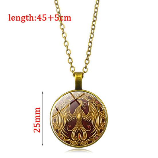 Phoenix Pattern Pendant Cabochon Vintage Jewelry Glass Necklace Chain Women Gift